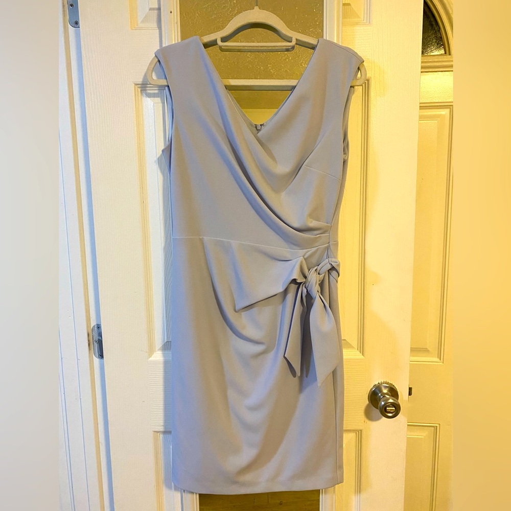 Ralph Lauren Gray Pleated Tie Front Midi Dress